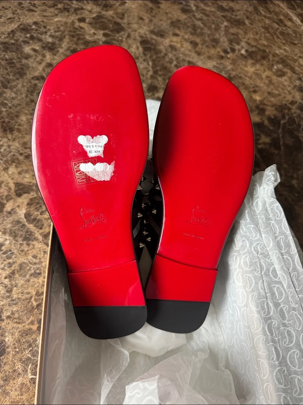 Christian Louboutin charja flat black leather silver spike sandals sz 38.5